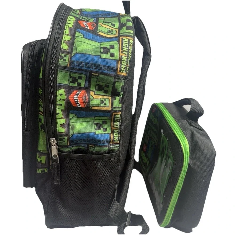 Minecraft Creeper Backpack‎ & Lunchbox Set Black Green School Bag GUC